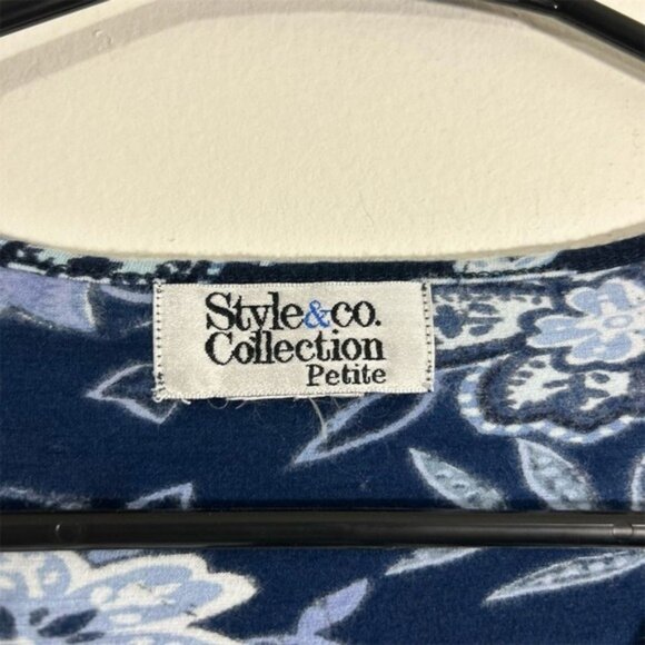 Style &‎ Co PM Blue Floral V-Neck 3/4 Sleeve Blouse Size M - Picture 2 of 5